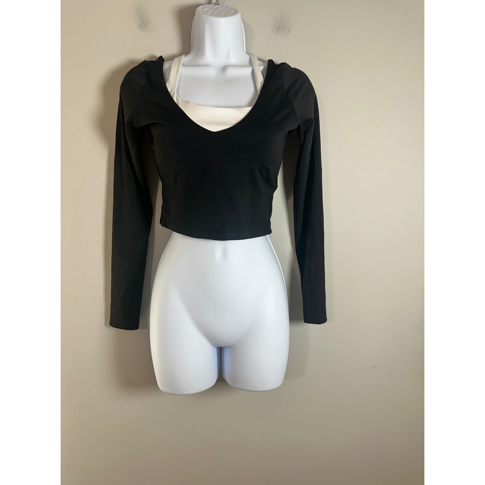 Gilly Hicks Active Boost Long Sleeve Crop Top Black White Cross Back Small - Picture 2 of 5